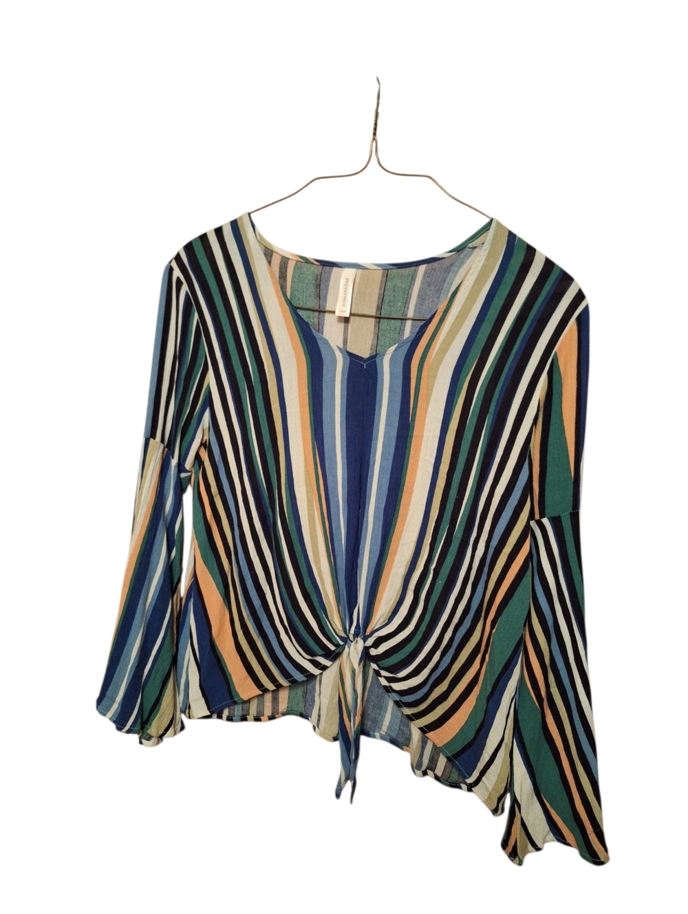 Peppermint USA Lightweight Striped Bell Sleeved Blouse Tie Front Ladies Large